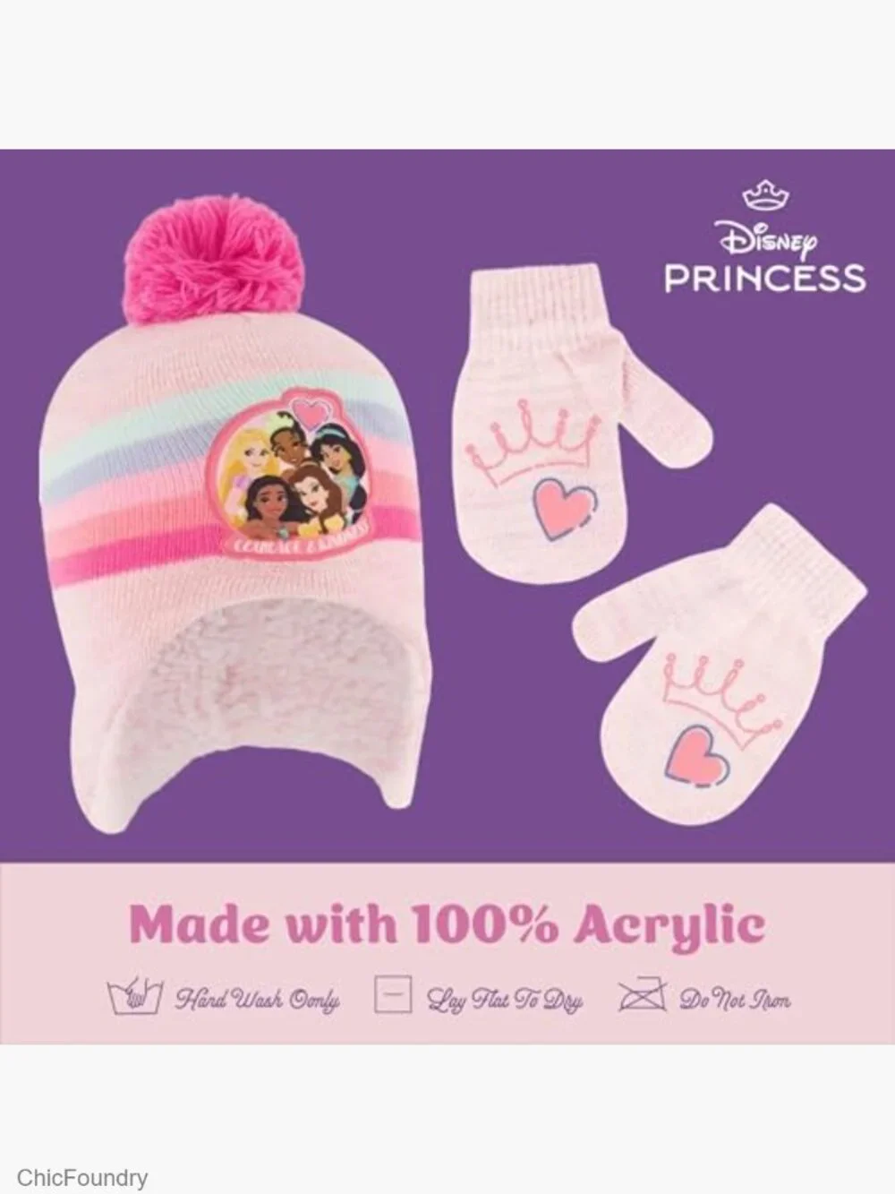 Girls Toddler Winter Hat and Mittens Set Ages 2-4 or 4-7